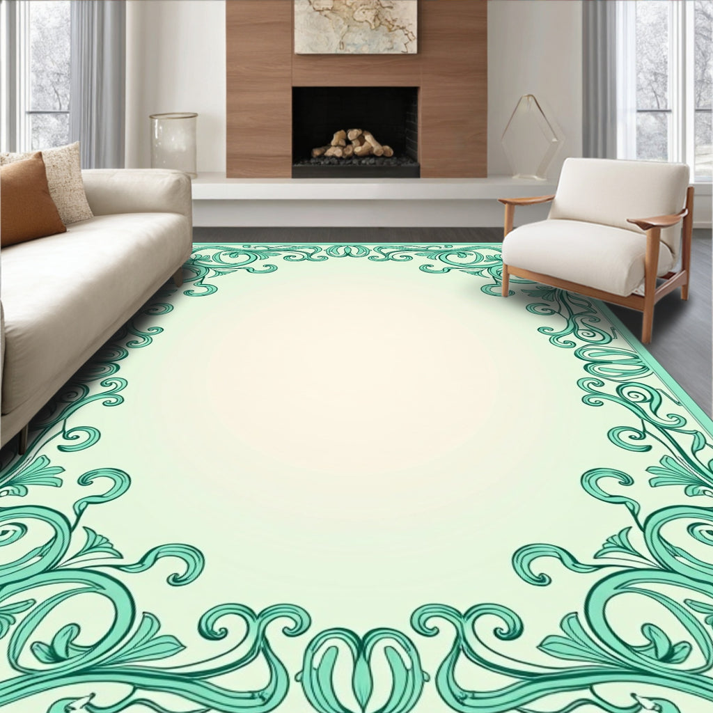 Art Nouveau Floral Scrollwork Design Rug