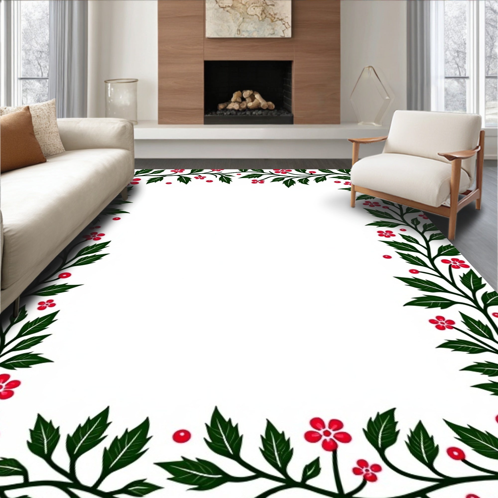 Red Berry Vine Garland Rug