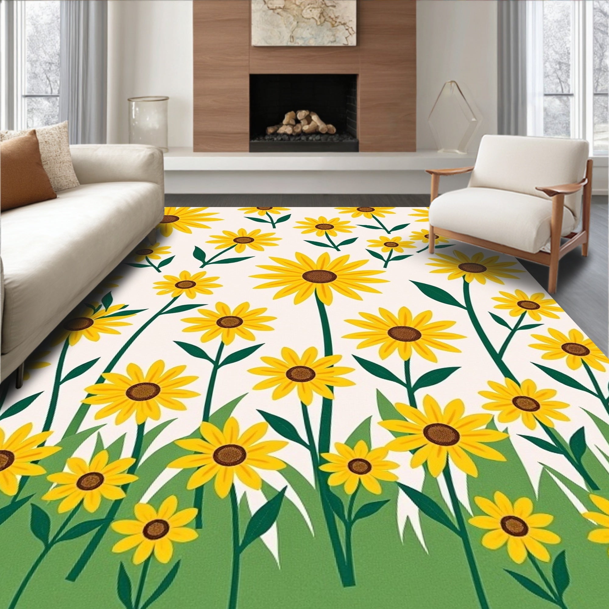 Bright Yellow Sunflowers Pattern Rug