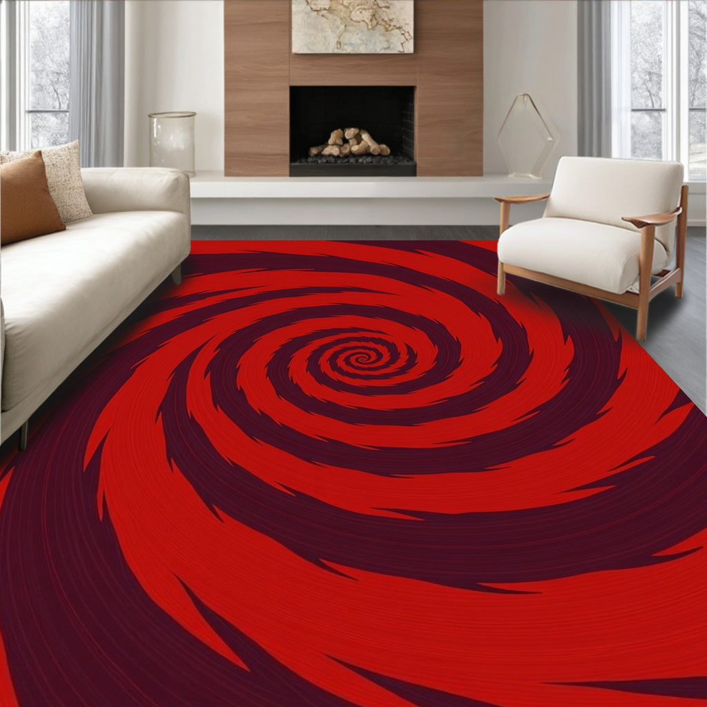 Vibrant Red Spiral Swirl Pattern Rug