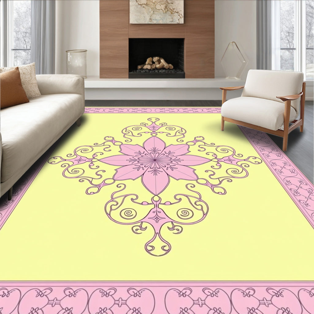 Pink Floral Swirl Pattern Art Rug