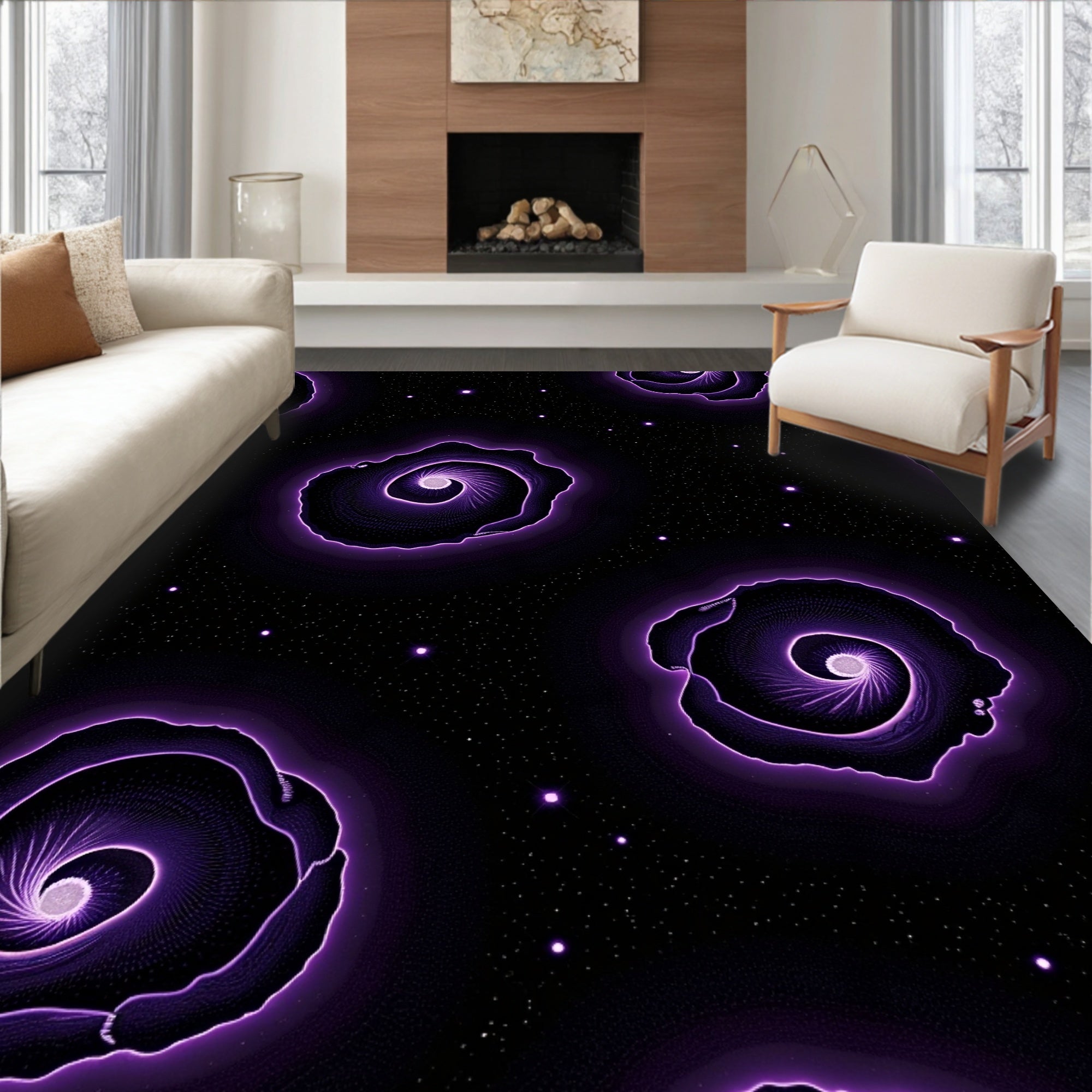 Futuristic Purple Swirl Galaxy Design Rug