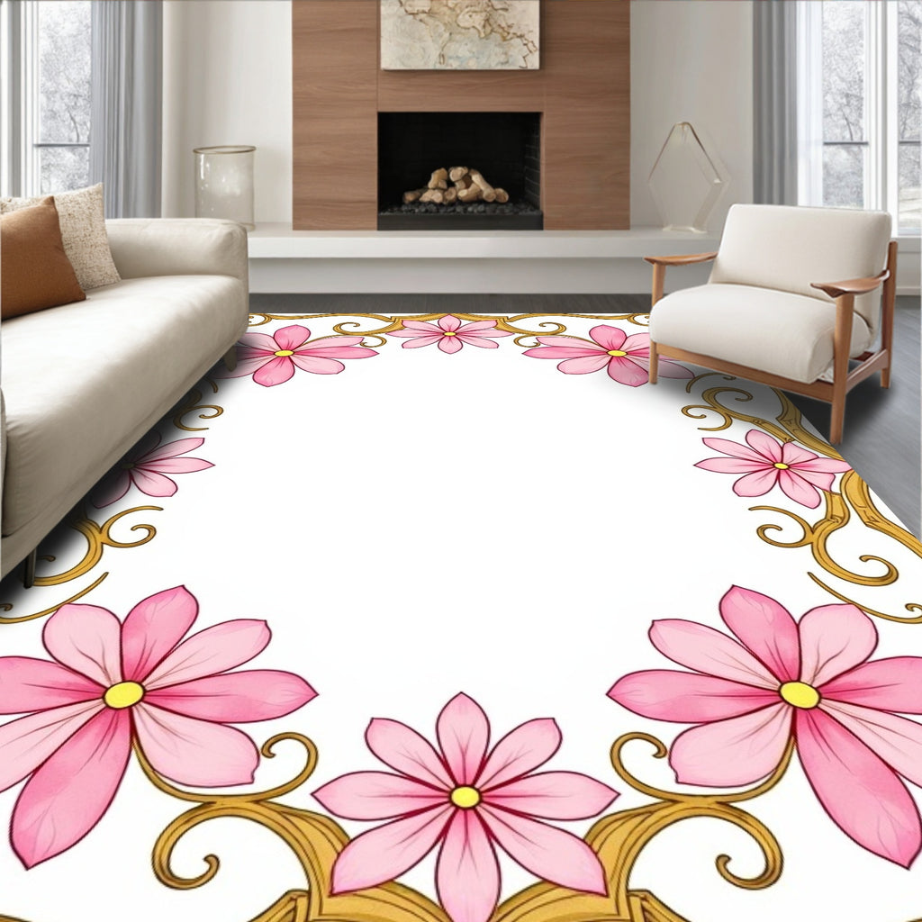Pink Daisy Floral Ornament Rug