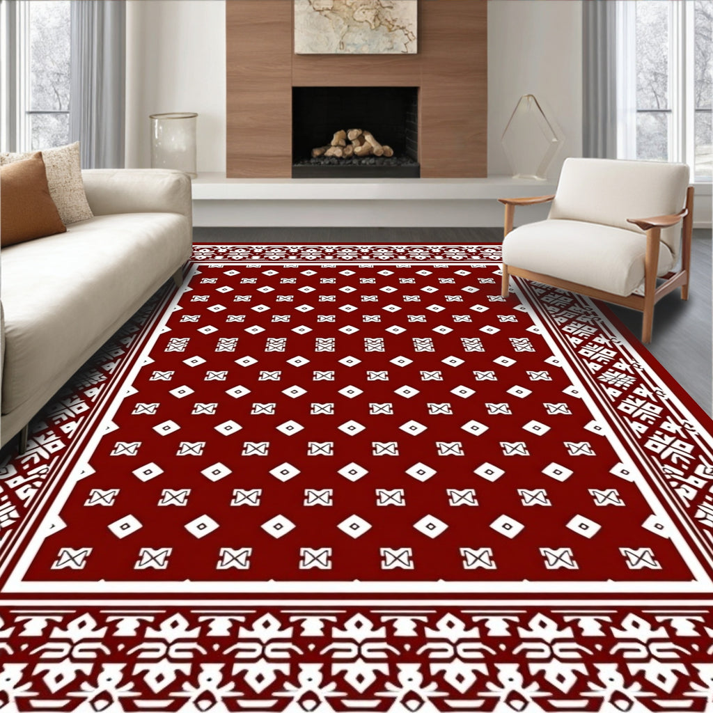 Rich Red Geometric Pattern Rug