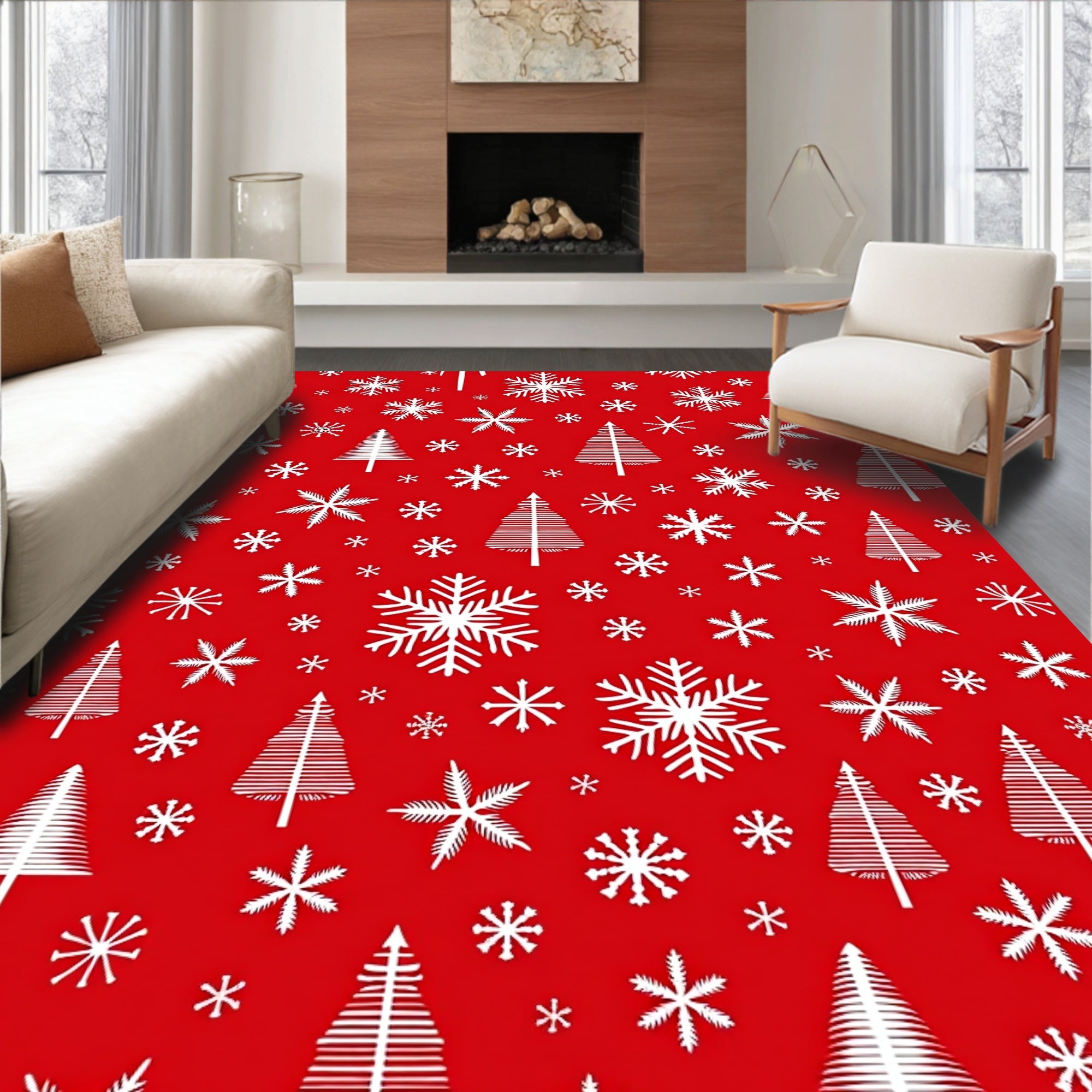 Winter Snowflakes Trees Pattern Design Rug