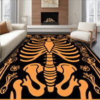 Orange Skull Ribcage Floral Pattern Rug