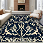 Ornate Floral Scroll Dark Navy Rug