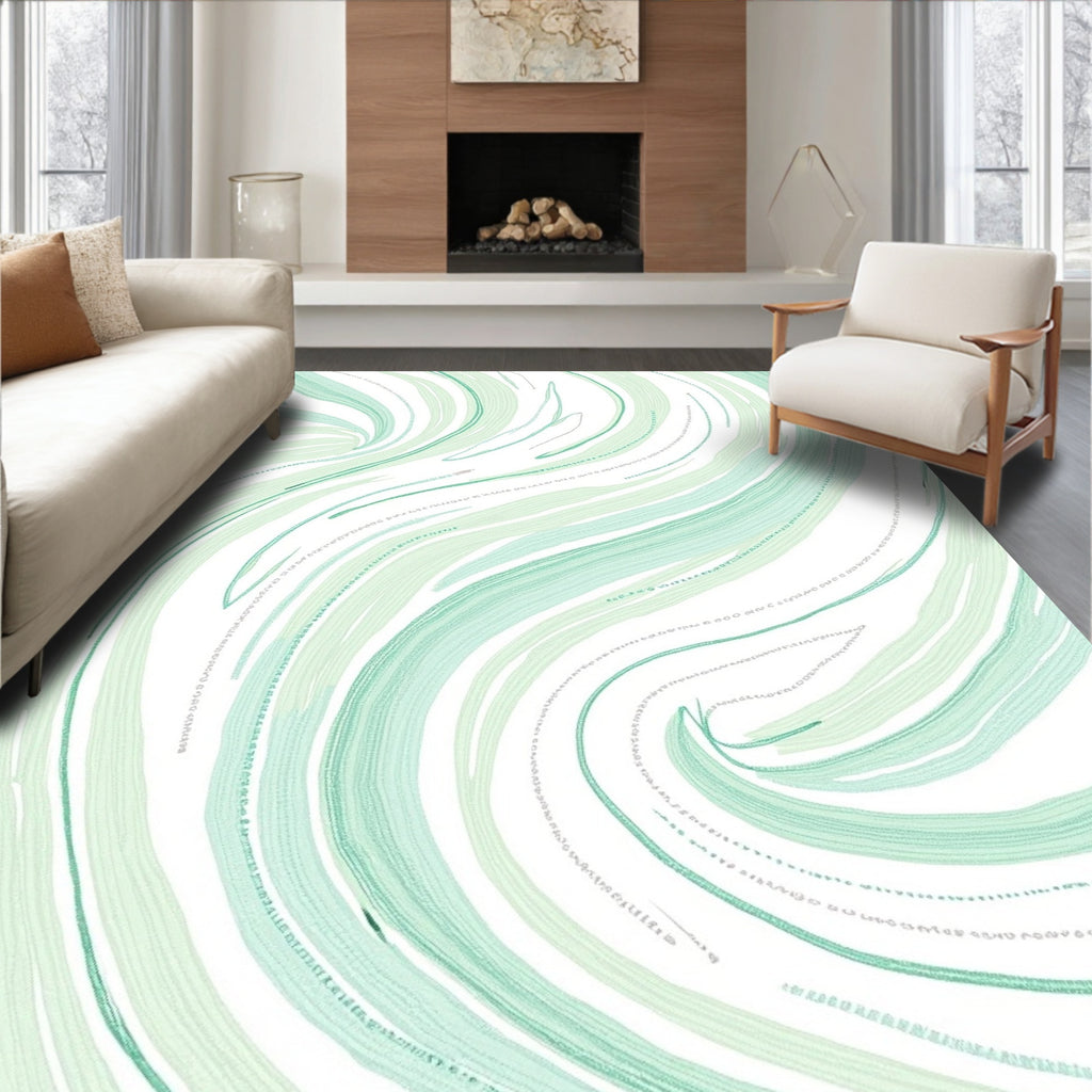 Swirling Green Brushstroke Abstract Design Rug