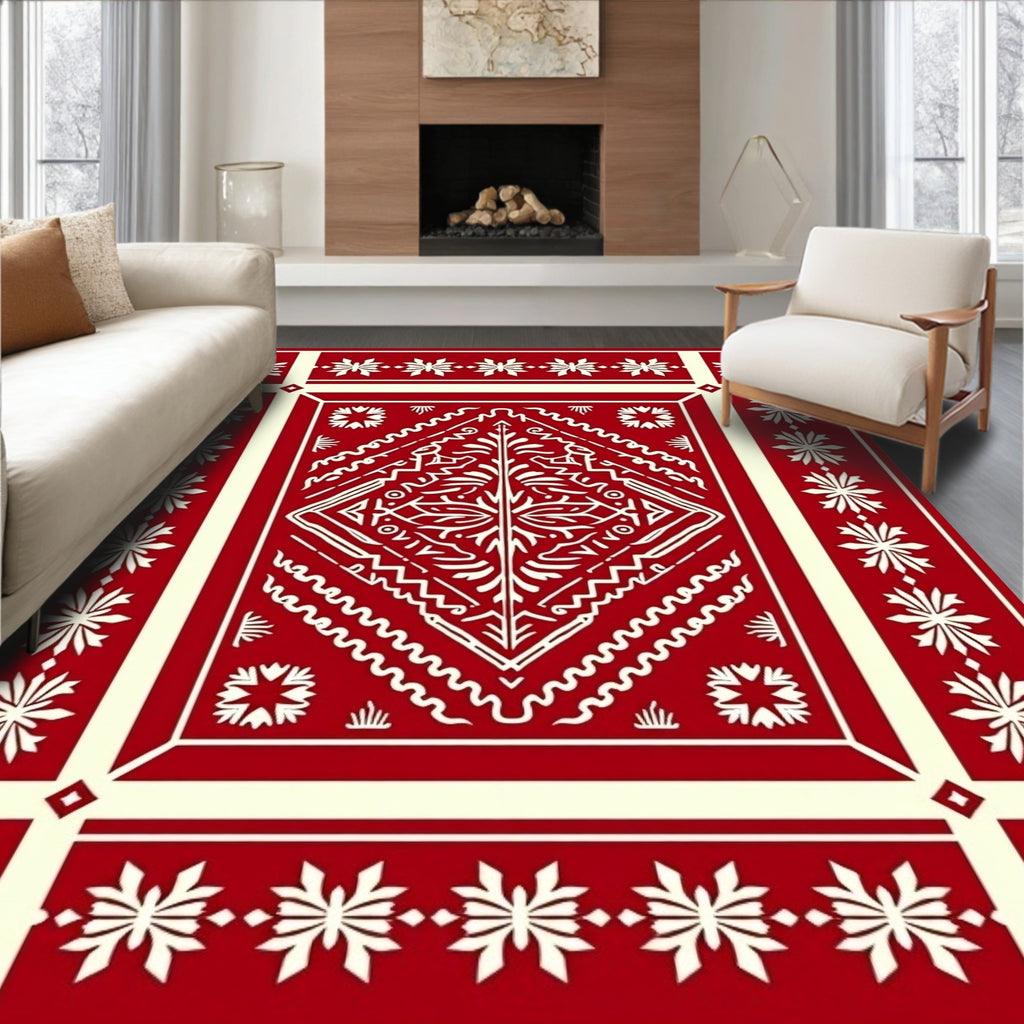 Red Floral Starburst Geometric Rug