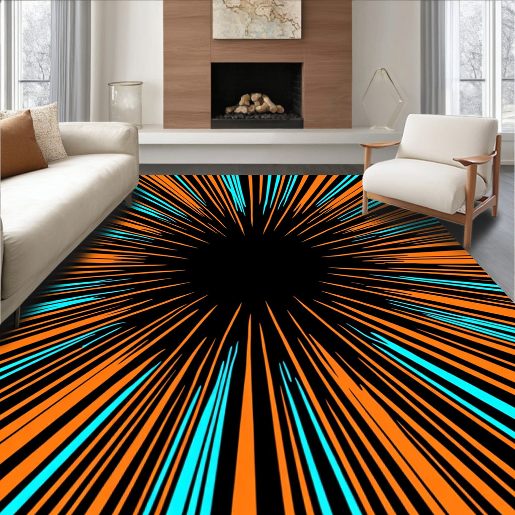 Orange Teal Burst Pattern Rug