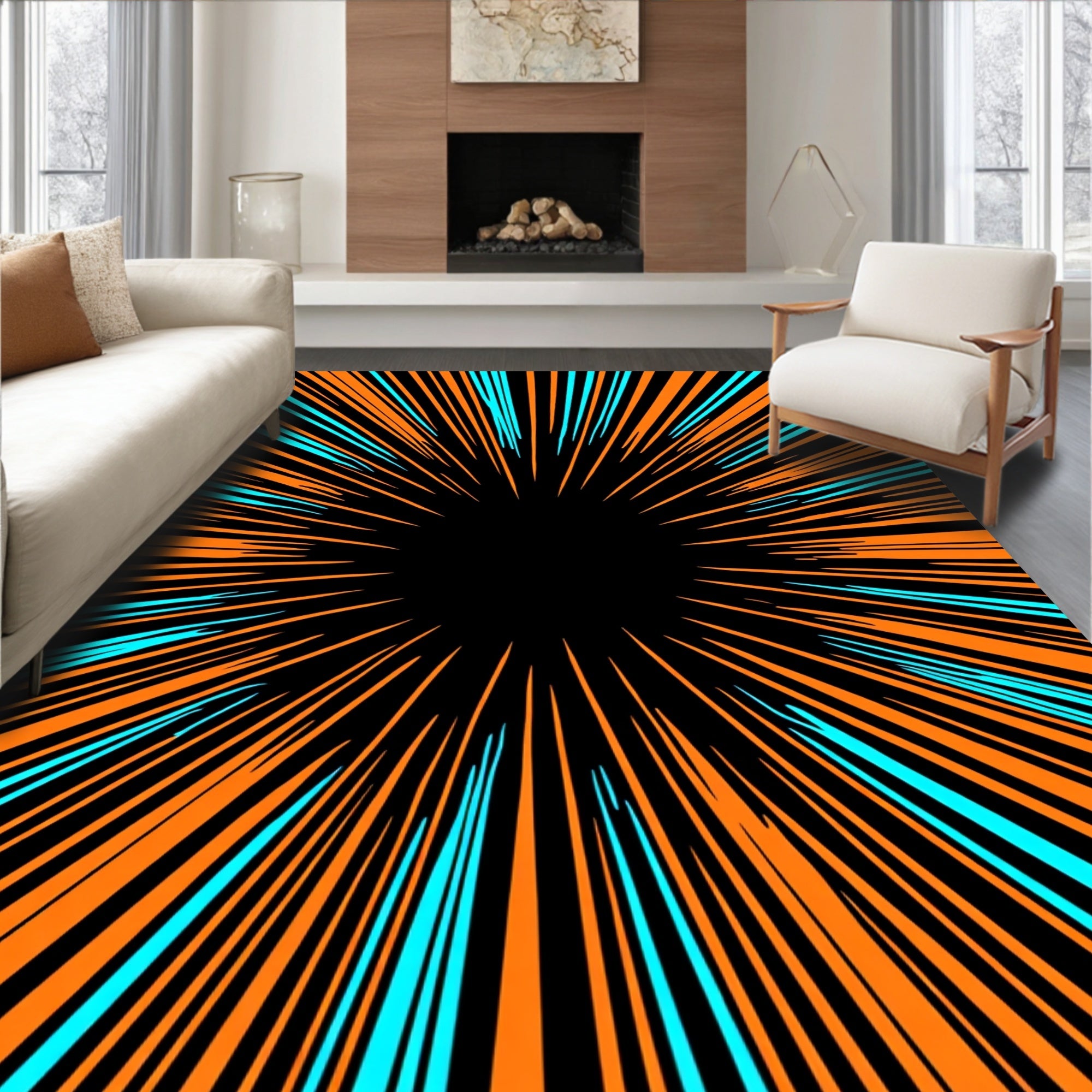 Orange Teal Burst Pattern Rug
