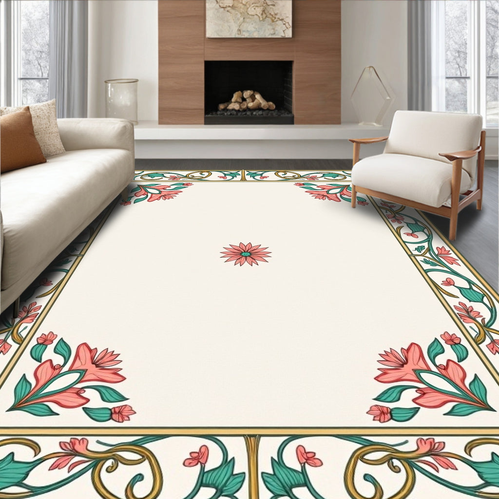Floral Border Design with Center Accent Rug