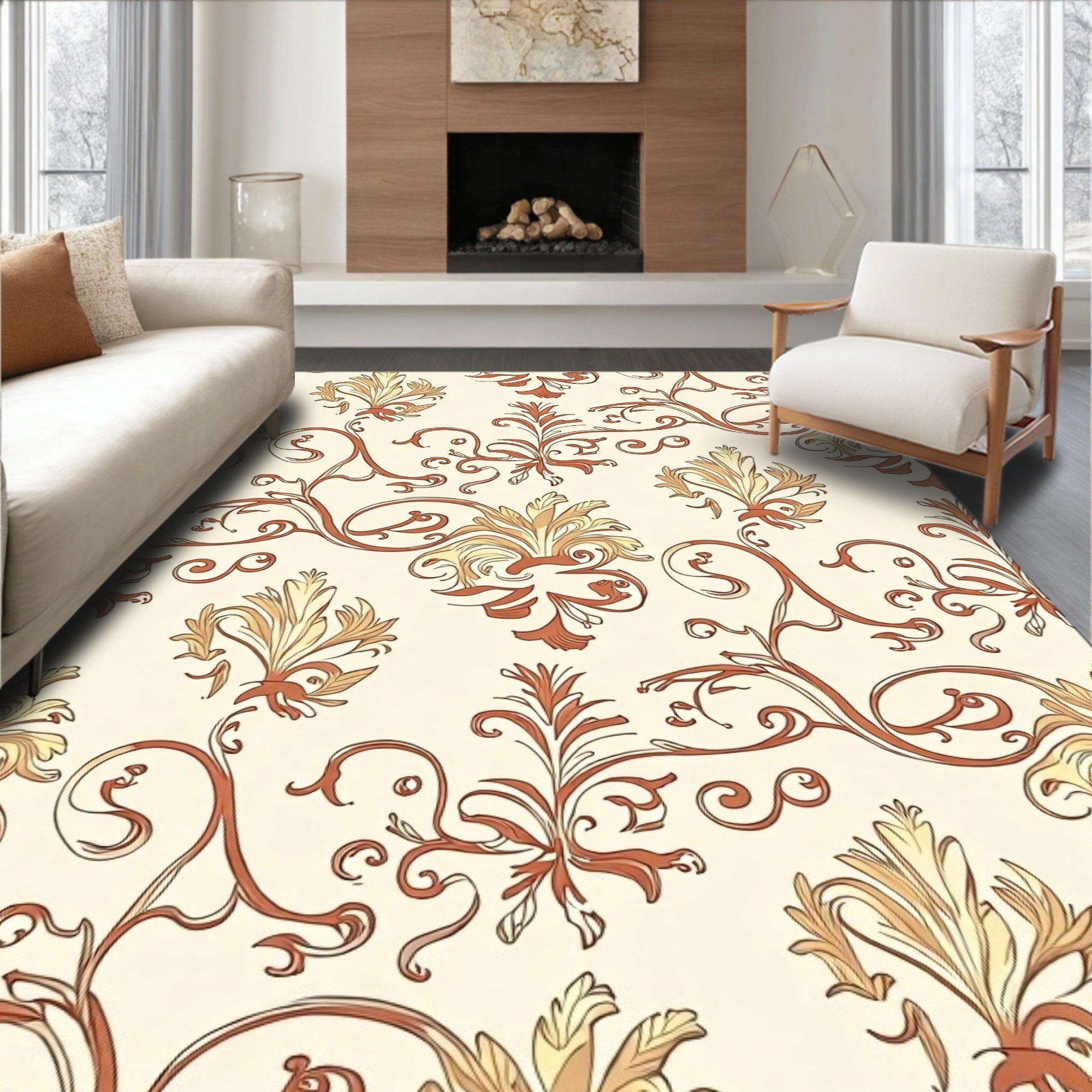 Ornate Floral Swirls Pattern Rug