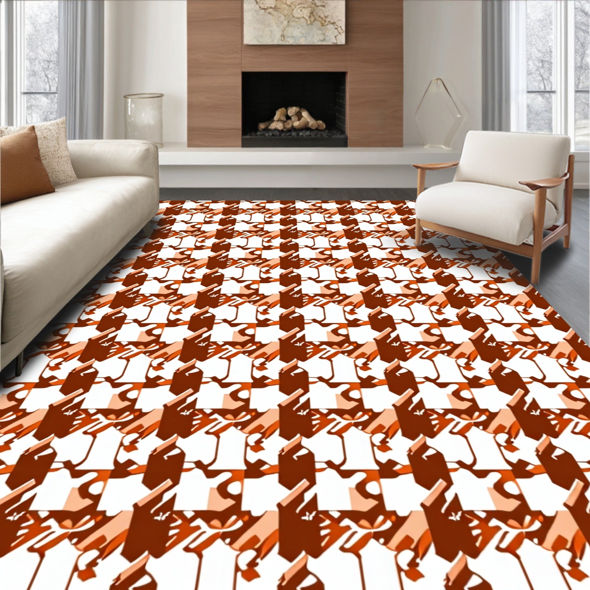 Houndstooth Pattern Abstract Warm Tones Rug