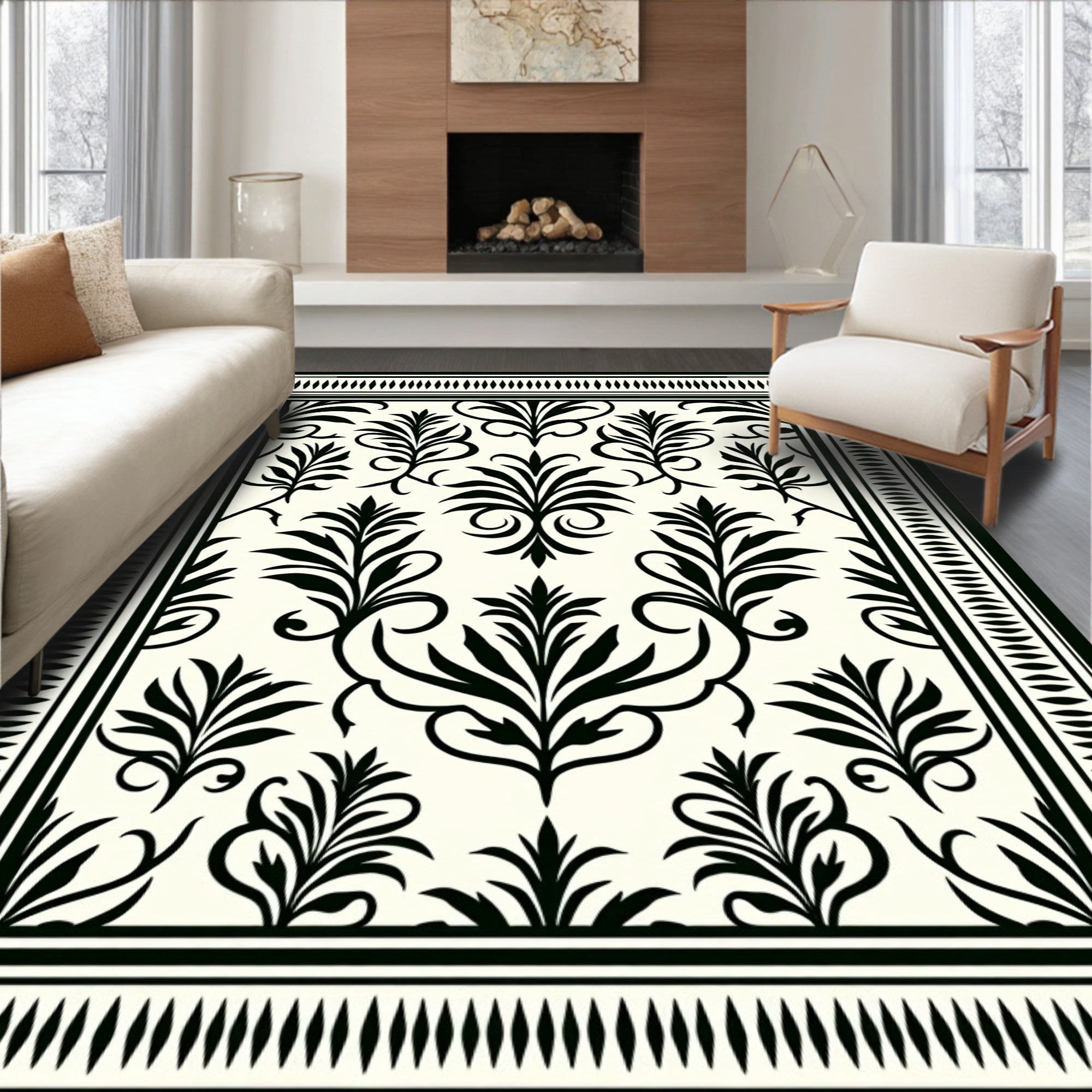 Classic Damask Floral Pattern Rug