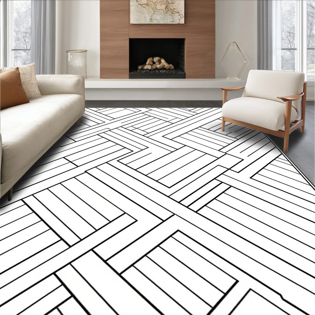 Abstract Intersecting Wood Plank Pattern Rug