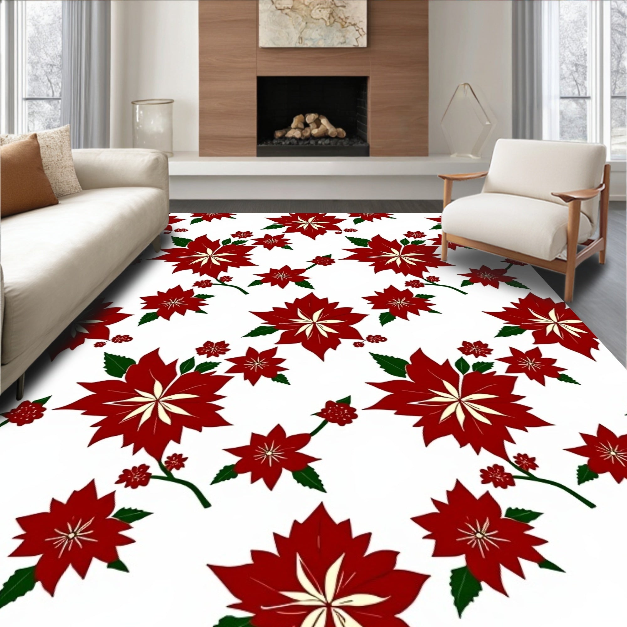 Classic Red Floral Pattern Rug