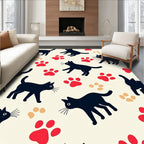 Cute Black Cat Paw Print Pattern Rug
