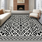 Intricate Black White Geometric Design Rug