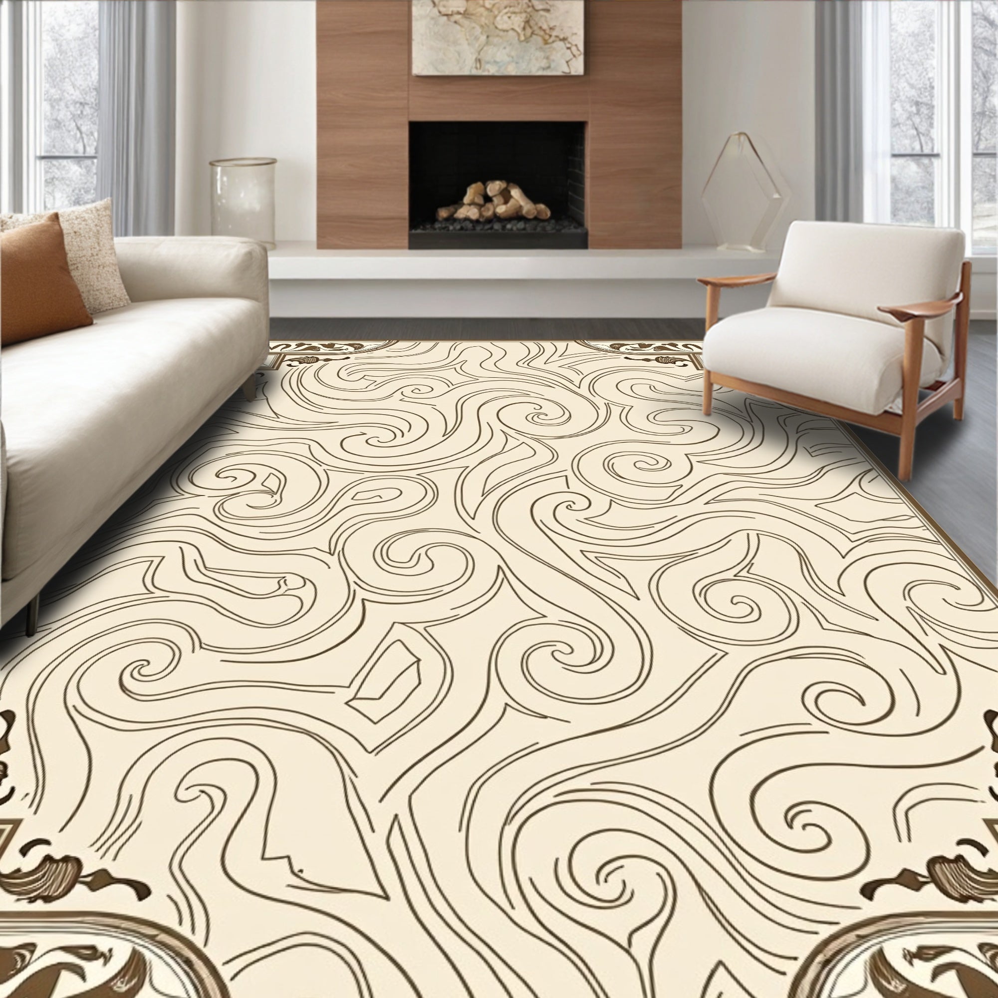 Ornate Swirls Decorative Border Pattern Rug