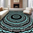 Abstract Cyan White Concentric Rings Rug
