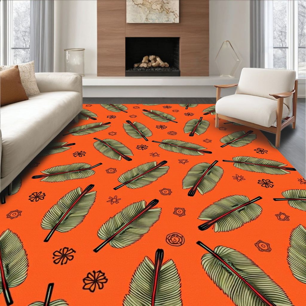 Tropical Leaf Pattern with Floral Accents Rug