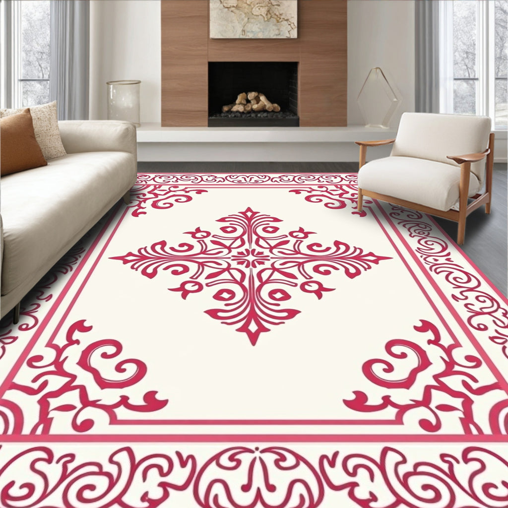Vibrant Crimson Traditional Motif Rug