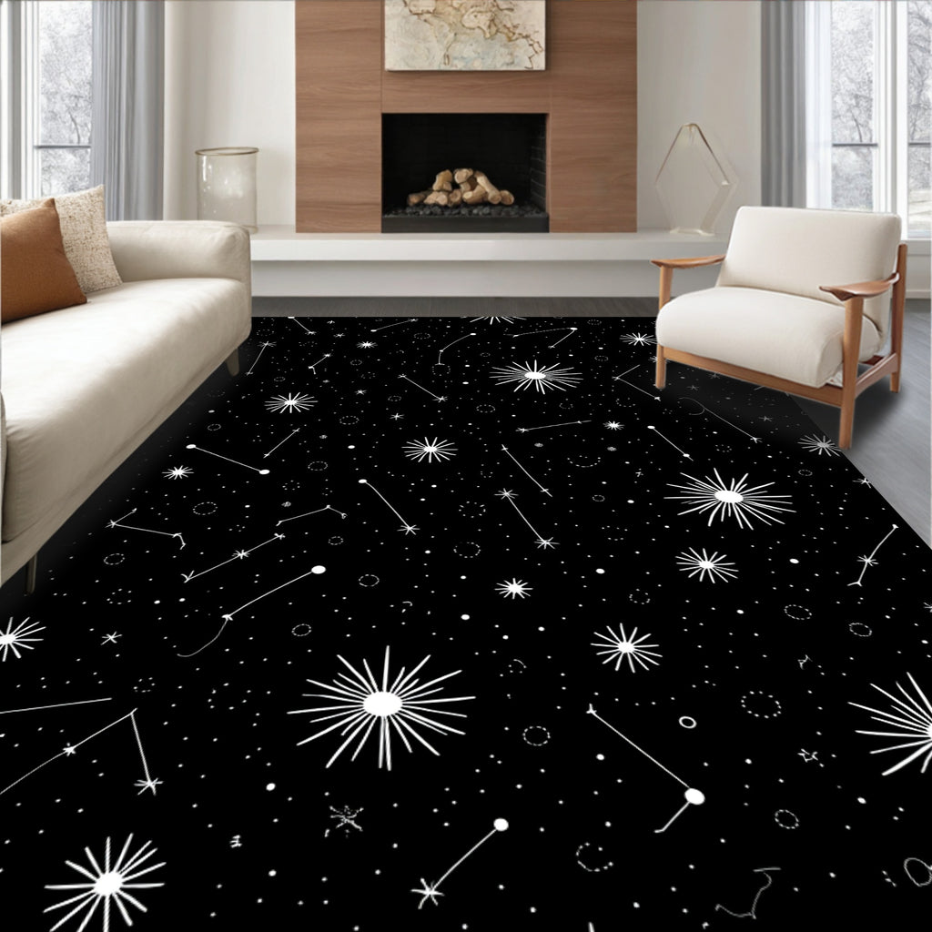 Cosmic Black Starry Night Constellations Rug
