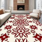 Rich Red Floral Medallion Pattern Rug