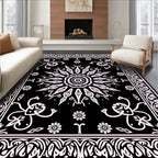 Black White Floral Mandala Pattern Rug