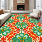 Emerald Green Floral Motif Pattern Rug