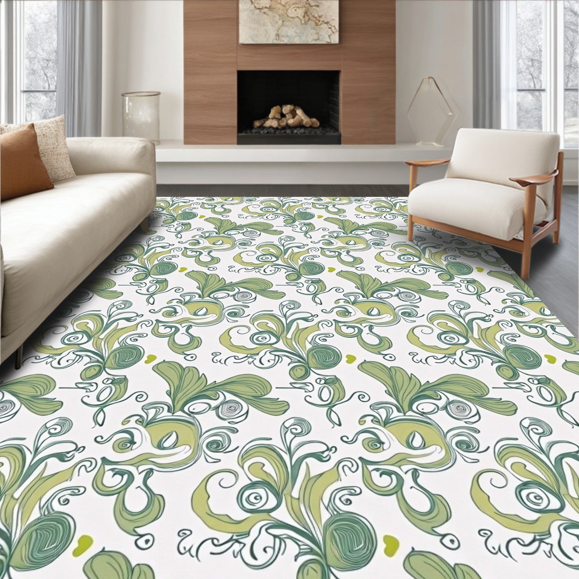 Leafy Swirl Abatract Nature Pattern Rug