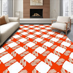 Orange White Diagonal Gingham Design Rug