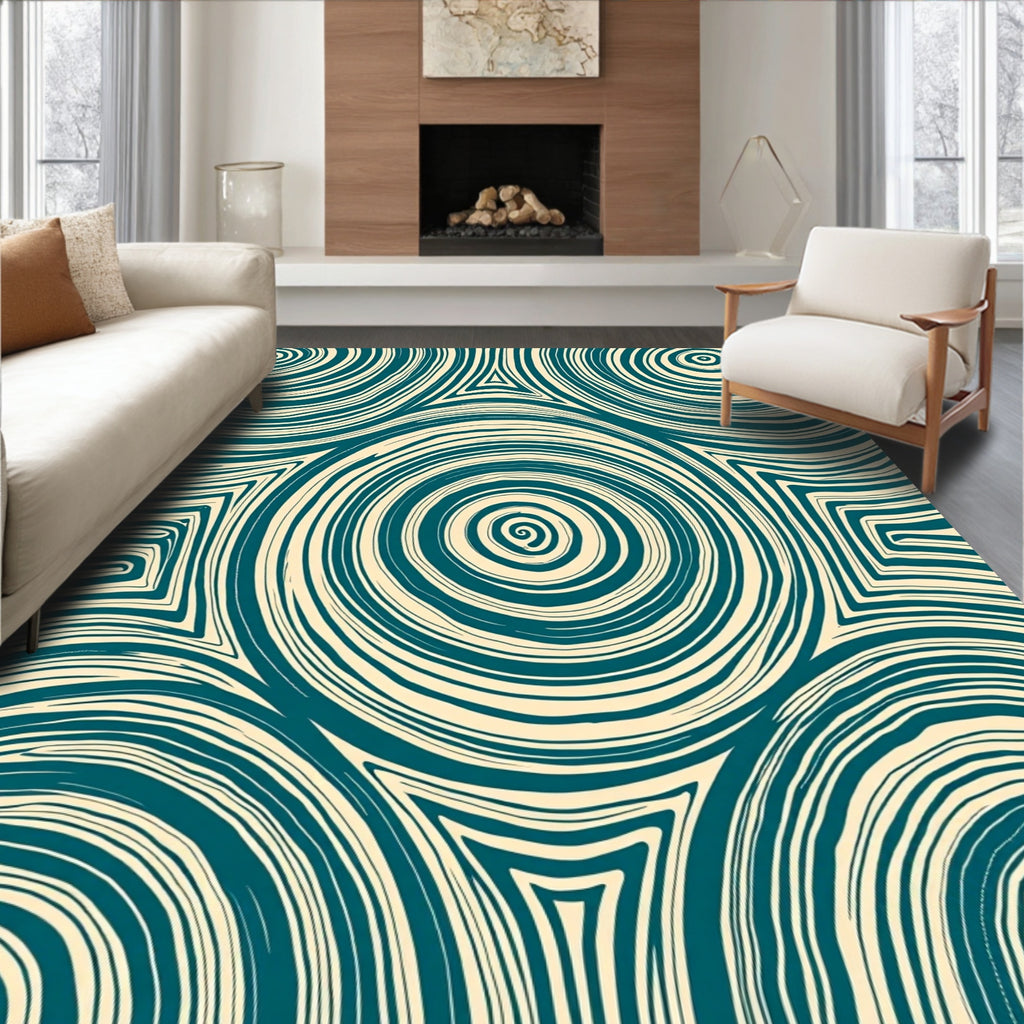 Swirling Teal Geometric Stripe Pattern Rug