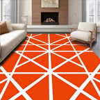 Bold White Geometric Lines on Orange Rug
