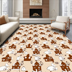 Whimsical Cartoon Houses Rabbits Pattern Rug
