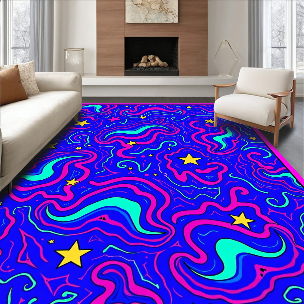 Retro Swirling Stars Pattern Rug