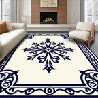 Classic Navy Floral Medallion Border Rug