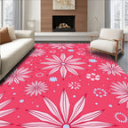 Coral Pink Starburst Floral Pattern Rug