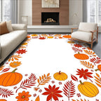 Autumn Pumpkin Leaf Border Rug