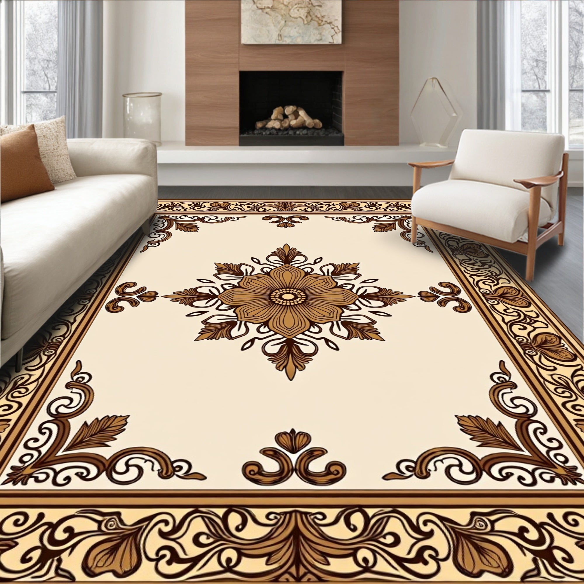 Vintage Baroque Floral Centerpiece Rug