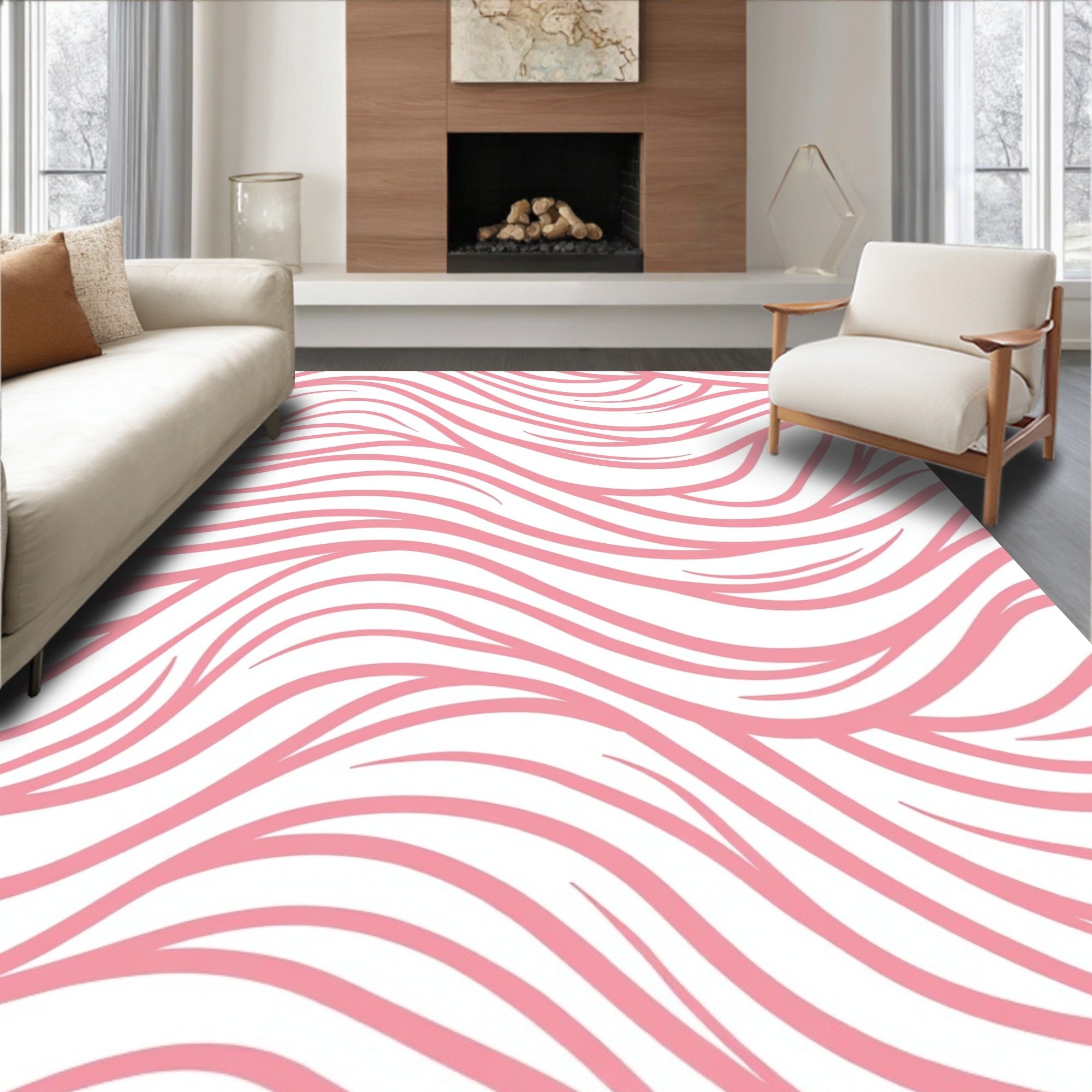 Delicate Pink Wavy Lines Design Rug