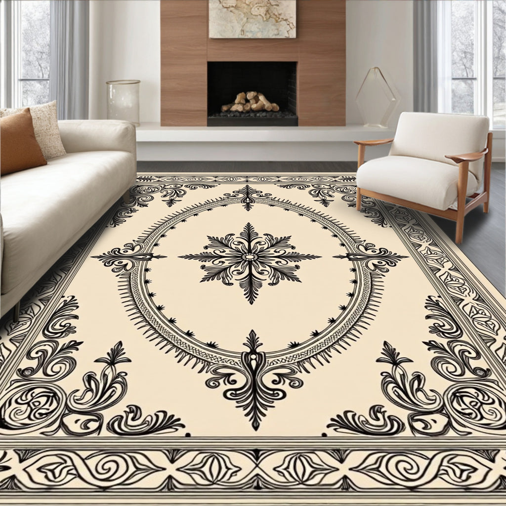 Intricate Oval Floral Frame Rug