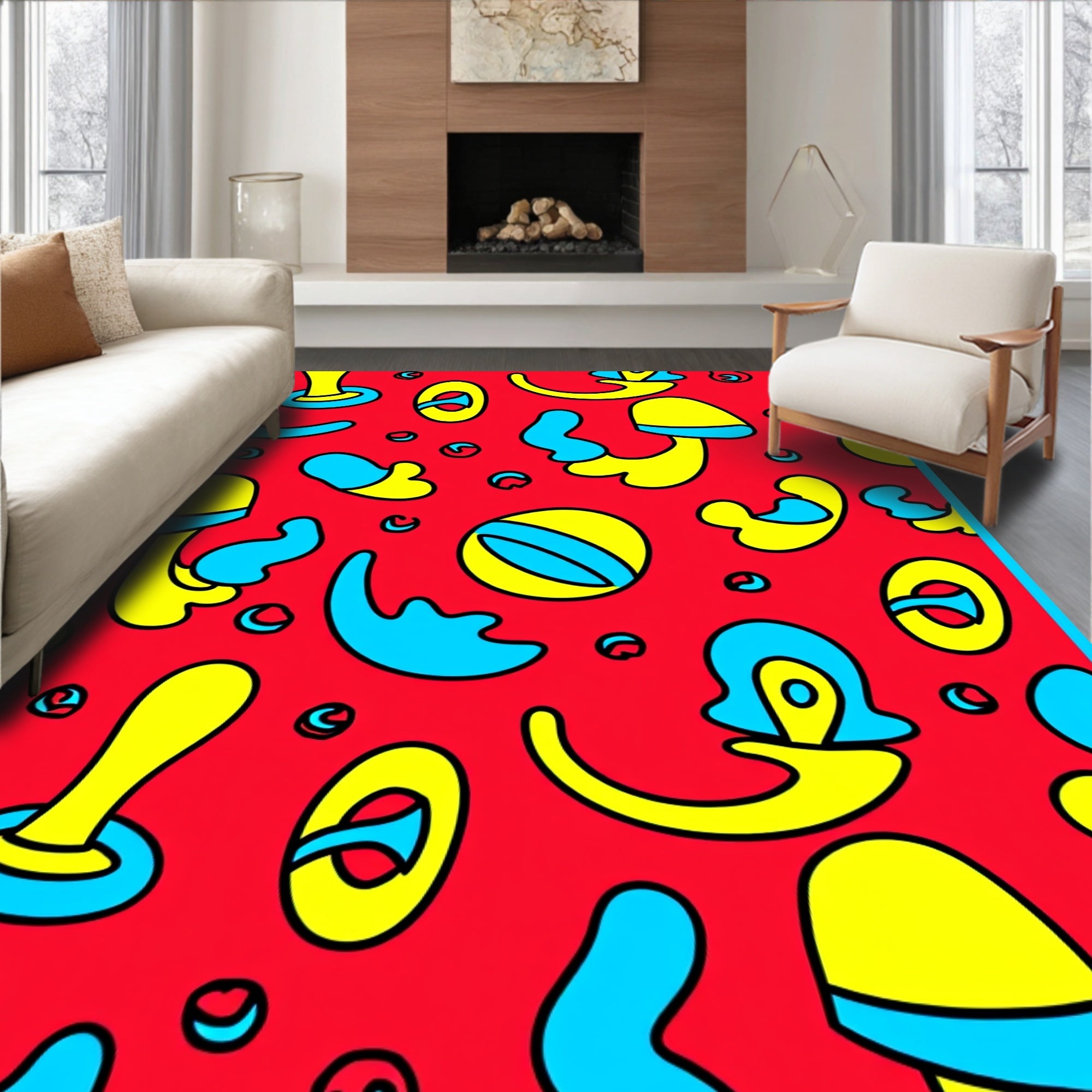 Abstract Yellow Blue Red Shapes Rug