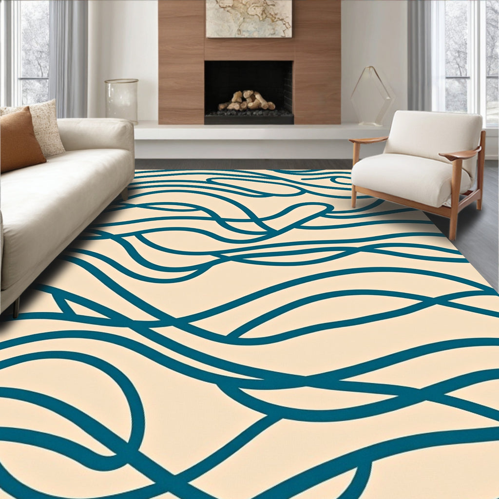 Teal Organic Flow Abstract Pattern Rug