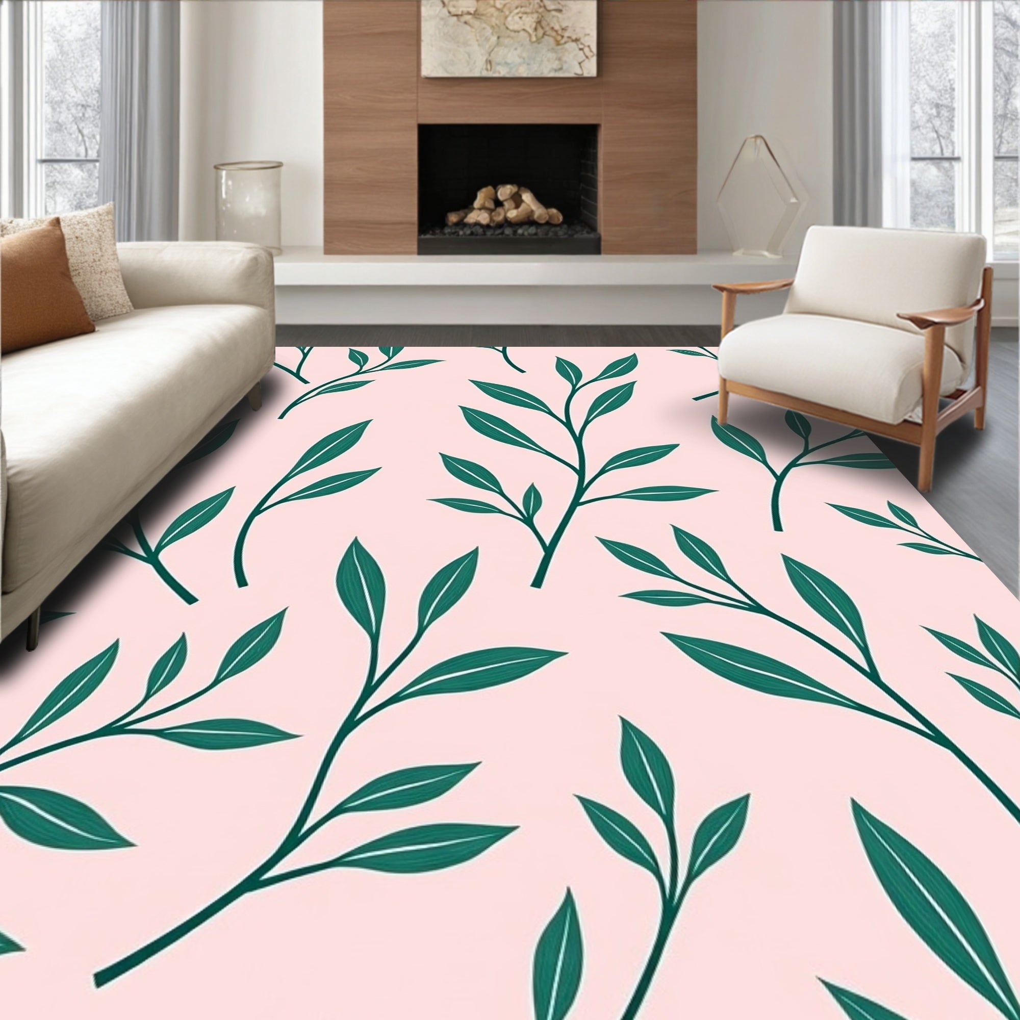 Green Leaf Botanical Pattern Rug