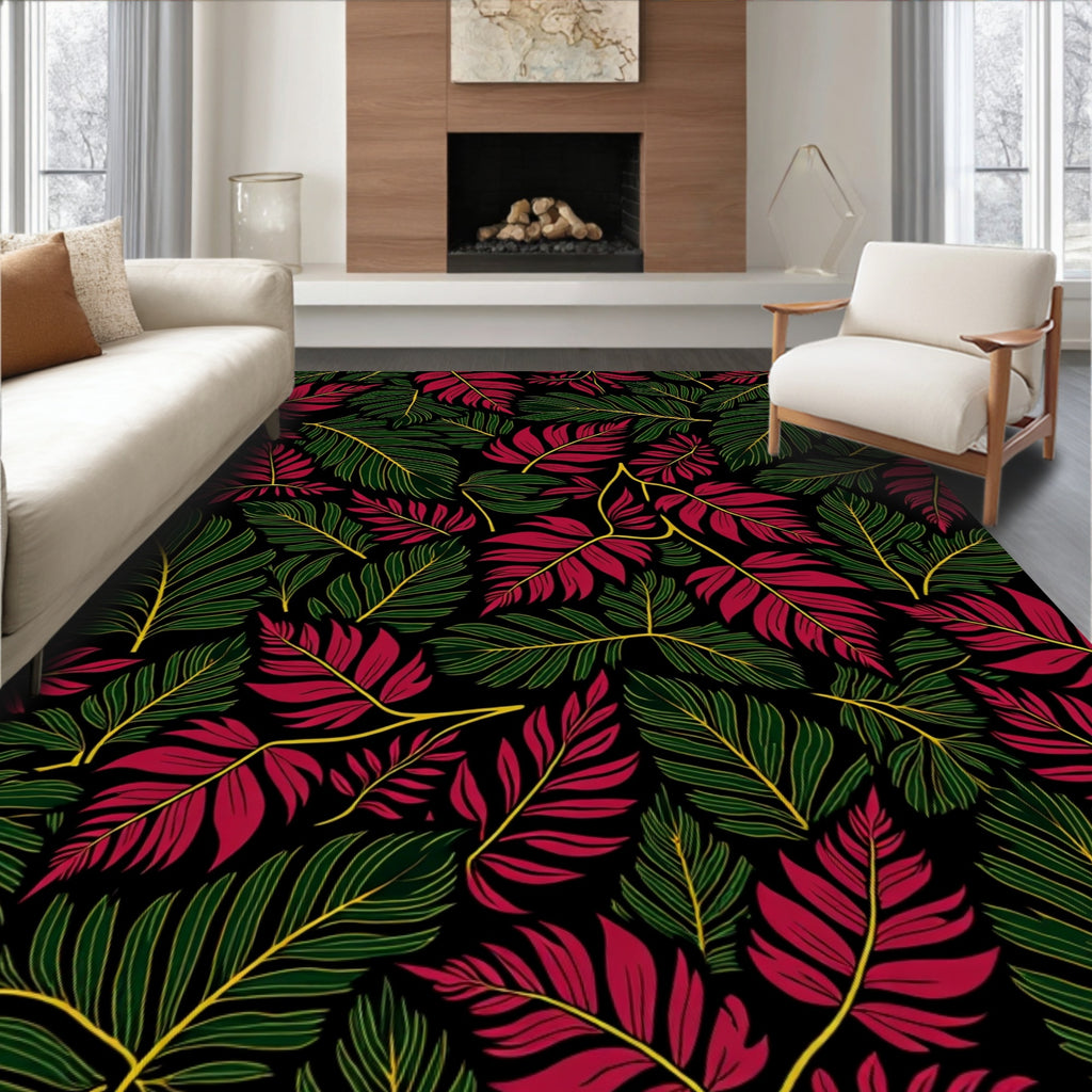 Dark Forest Red and Green Foliage Rug