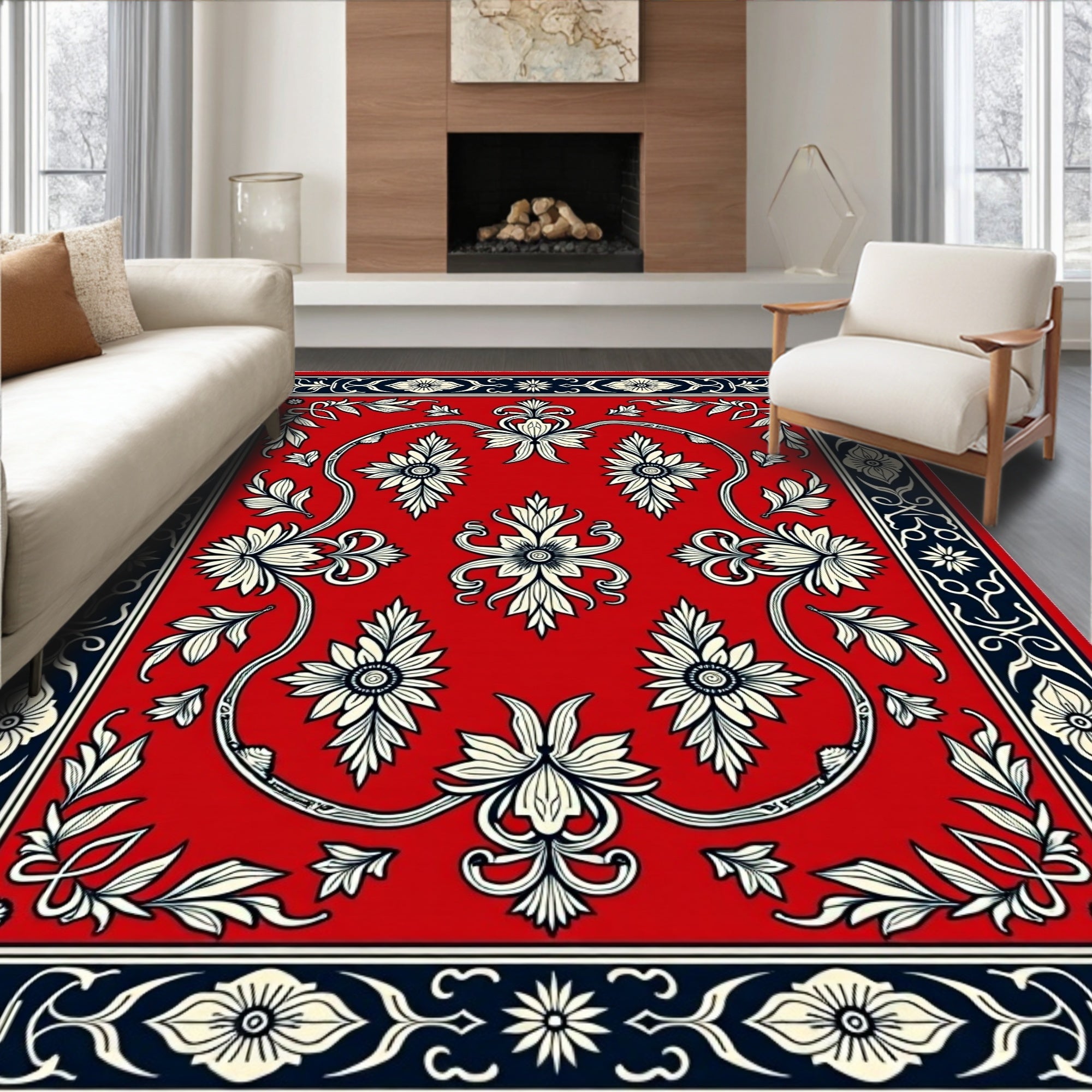 Red Floral Vine Classic Pattern Rug