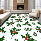 Holly Berries Festive Green Leaves Rug