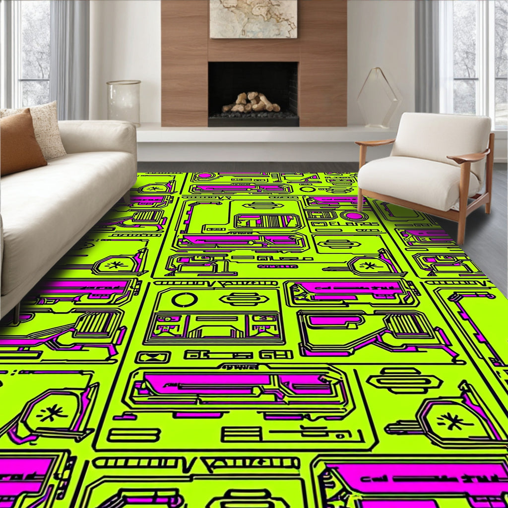 Neon Pink Geometric Futuristic Design Rug